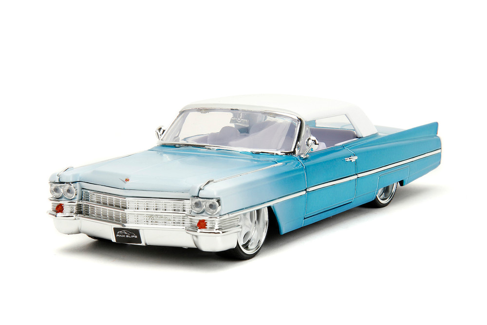 1963 Cadillac w/Display Base, Blue-White Gradient - Jada Toys 34897 - 1/24 Scale Diecast Model Car