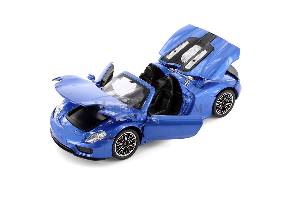 Porsche 918 Spyder, Gray & Blue - Showcasts 68243D - 1/24 Scale Set of 4 Diecast Model Toy Cars