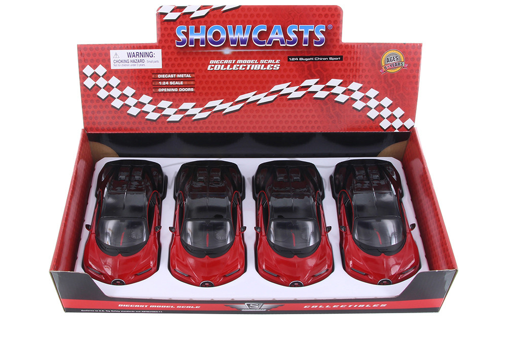 Bugatti Chiron Hardtop, Red - Showcasts 37524 - 1/24 Scale Set of 4 Diecast Model Toy Cars