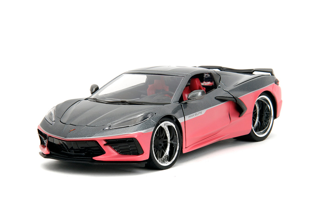 No178ミニカー1/12Chevrolet Corvette Stingray 2020 Chevy Corvette Stingray w/Display Base, Metallic Gray /Pink