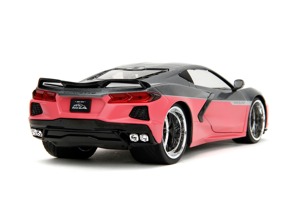 2020 Chevy Corvette Stingray w/Display Base, Metallic Gray /Pink - Jada Toys 35068 - 1/24 Scale Car
