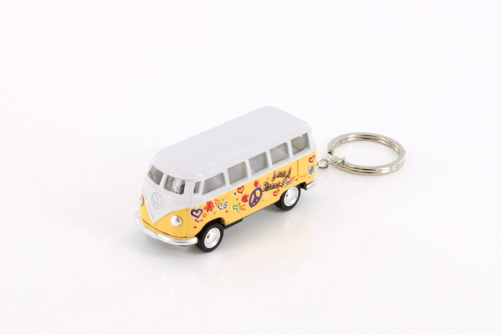 1962 Volkswagen Classical Bus Key Chain with Decals, Yellow - Kinsmart 2542DFK - Diecast Car