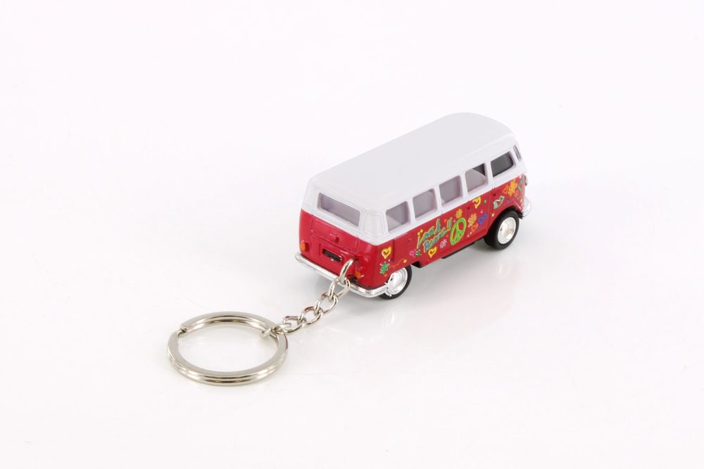 1962 Volkswagen Classical Bus Key Chain with Decals, Red - Kinsmart 2542DFK - Diecast Model Toy Car