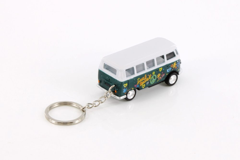 1962 Volkswagen Classical Bus Key Chain with Decals, Green - Kinsmart 2542DFK - Diecast Car