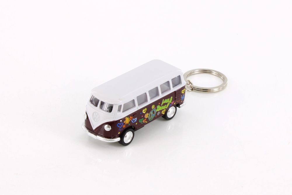 1962 Volkswagen Classical Bus Key Chain with Decals, Burgundy - Kinsmart 2542DFK - Diecast Car