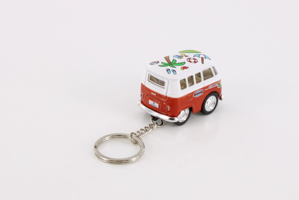 Little Van Key Chain with Summer Décor, Orange - Kinsmart 2002DFK - Diecast Model Toy Car