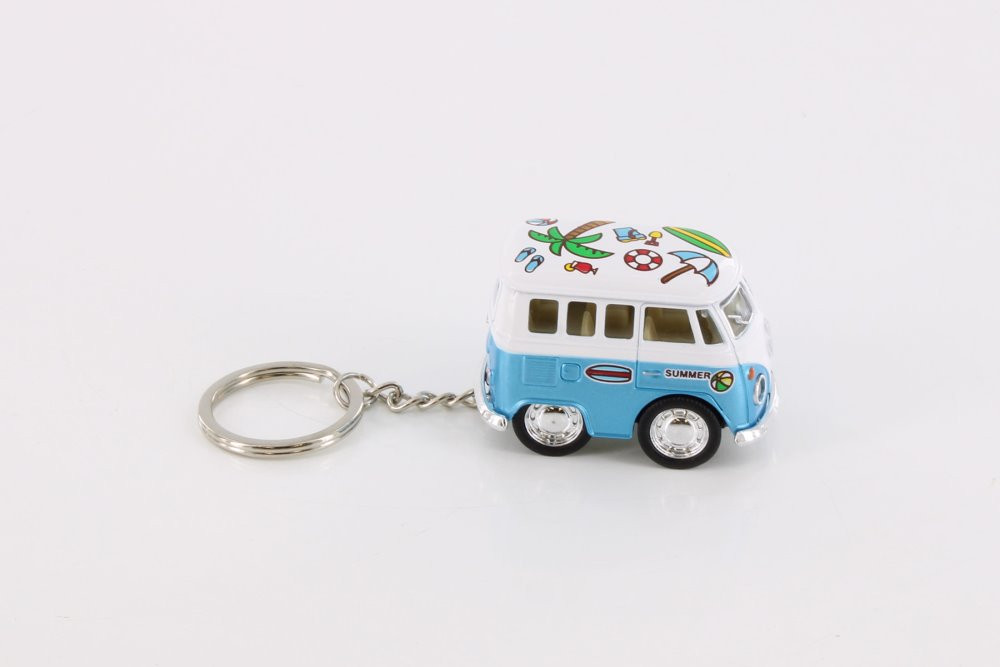 Little Van Key Chain with Summer Décor, Blue - Kinsmart 2002DFK - Diecast Model Toy Car