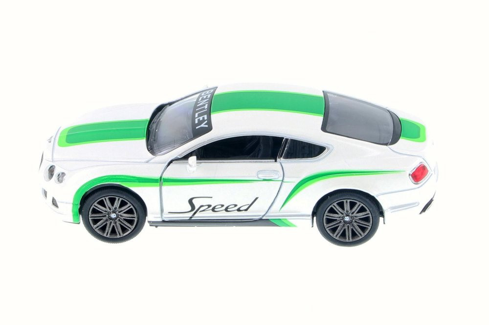 2012 Bentley Continental GT Speed with Decals Hard Top, White w/ Green - Kinsmart 5369DF - 1/38 Scale Diecast Model Toy Car