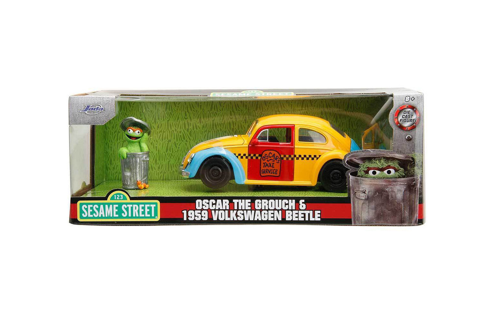 1959 Volkswagen Beetle Taxi w/Oscar the Grouch Figurine, Yellow - Jada Toys 32801 - 1/24 Scale Car