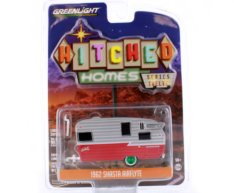 CHASE CAR - 1962 Shasta Airflyte Travel Trailer, Silver - Greenlight 34120F - 1/64 scale Diecast Car