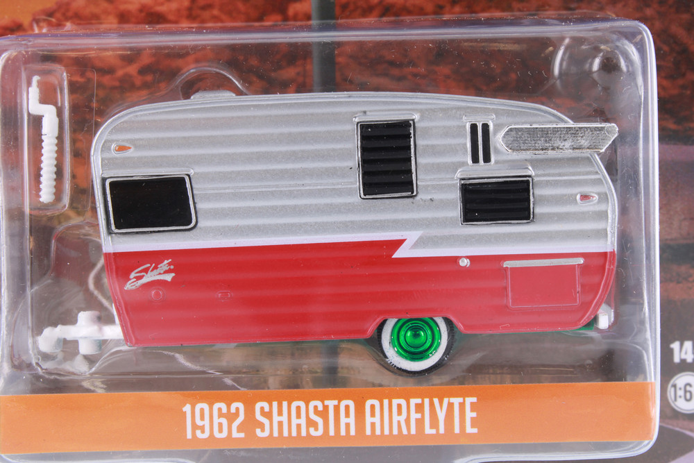 CHASE CAR - 1962 Shasta Airflyte Travel Trailer, Silver - Greenlight 34120F - 1/64 scale Diecast Car