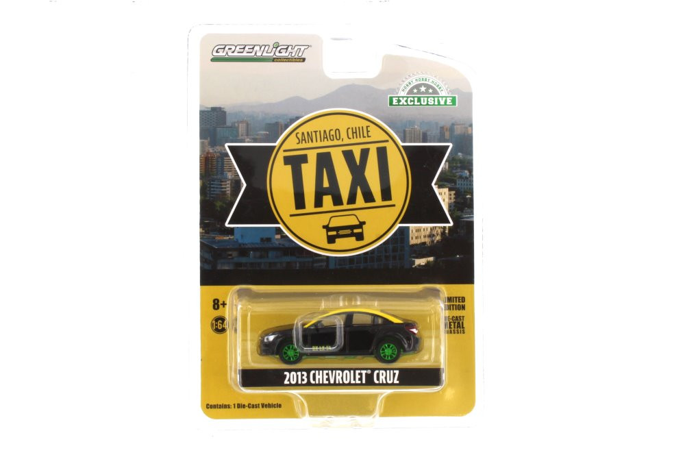 CHASE CAR - 2013 Chevy Cruze Taxi -Santiago, Chileand Yellow -  30282/48 - 1/64 scale Diecast Model Toy Car