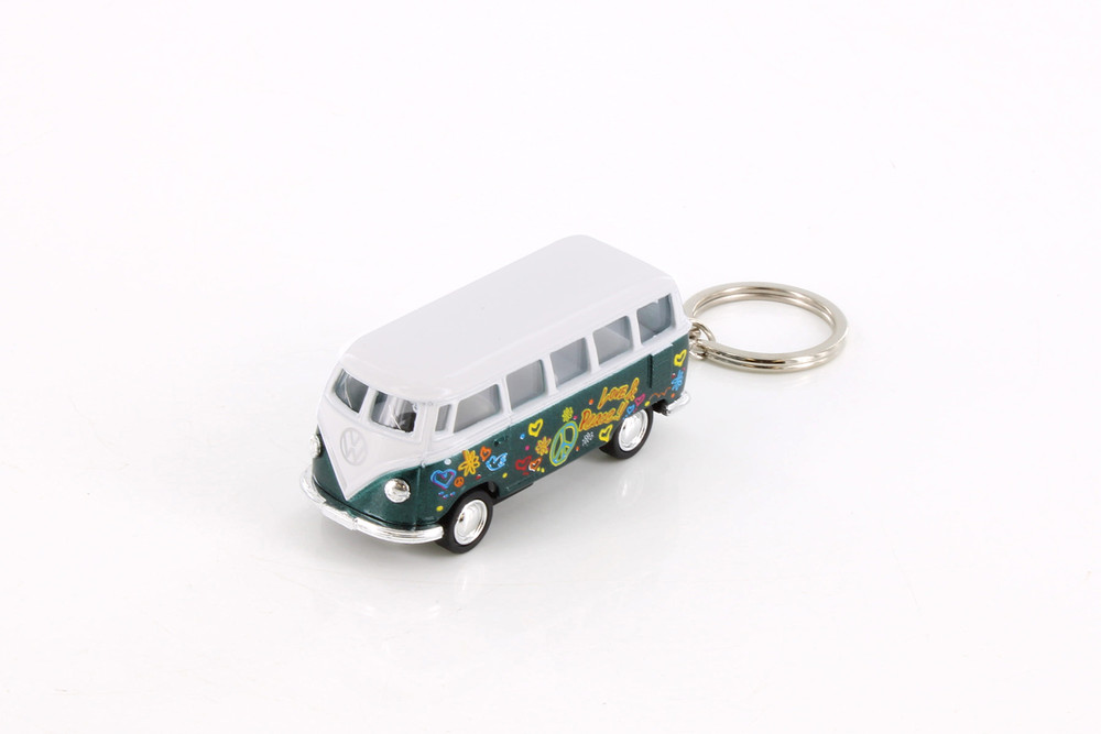 1962 Volkswagen Classical Bus Keychain w/Decal, Asstd - Kinsmart 2542DFK, 2.5" Scale Set of 12 Cars