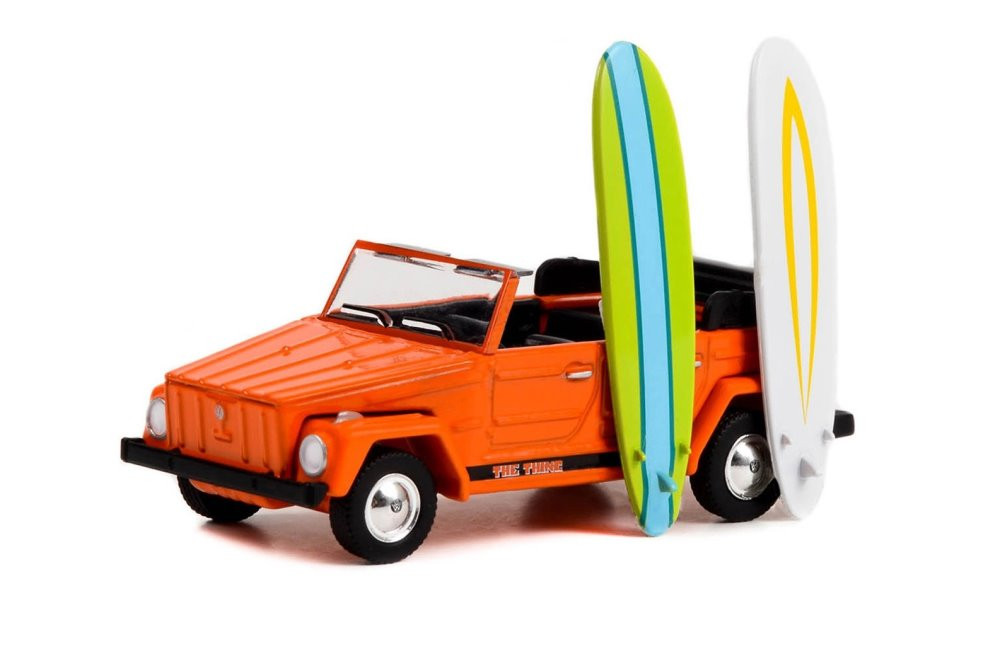 1971 Volkswagen Thing (Type 181) w/ Surfboards, Orange - Greenlight 97140C - 1/64 Scale Diecast Car