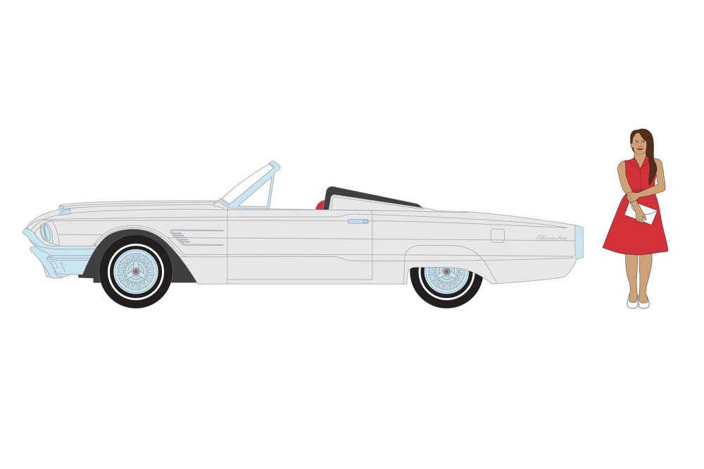 1965 Ford Thunderbird w/ Woman in Dress, White - Greenlight 97140B - 1/64 Scale Diecast Car