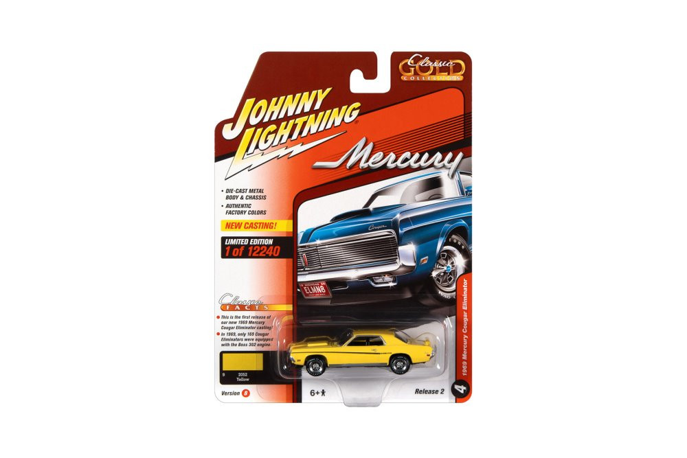 1969 Mercury Cougar Eliminator, Yellow - Johnny Lightning JLSP246/24B - 1/64 Scale Diecast Car