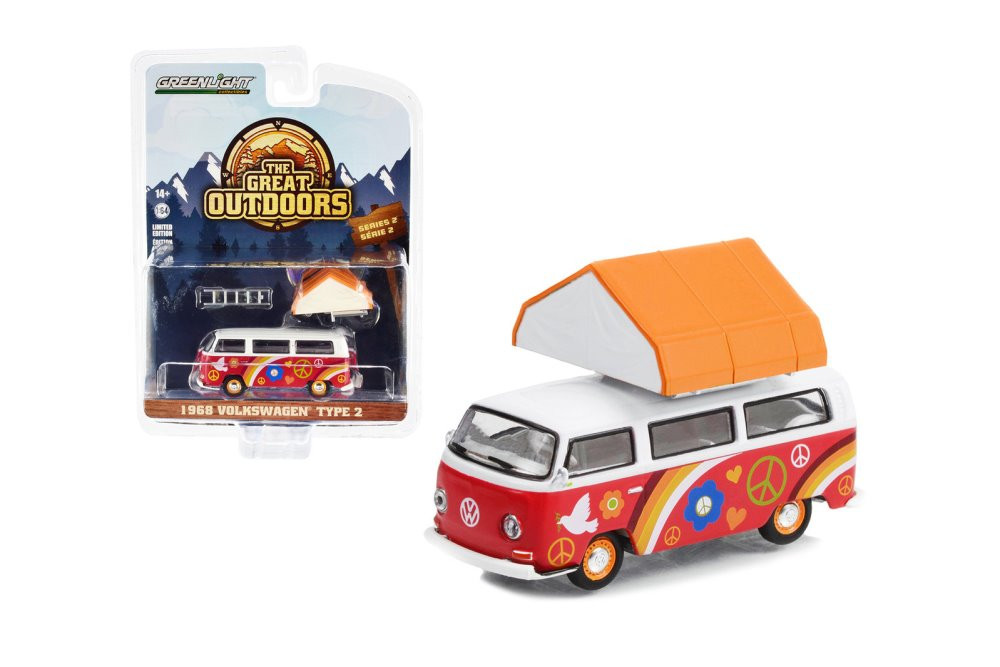 1968 Volkswagen Type 2 w/Cartop Sleeper Tent - Greenlight 38030A/48 - 1/64 Scale Diecast Car