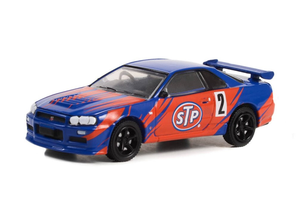 2002 Nissan Skyline GT-R (R34) #2, Blue /Red - Greenlight 41150D/48 - 1/64 Scale Diecast Car