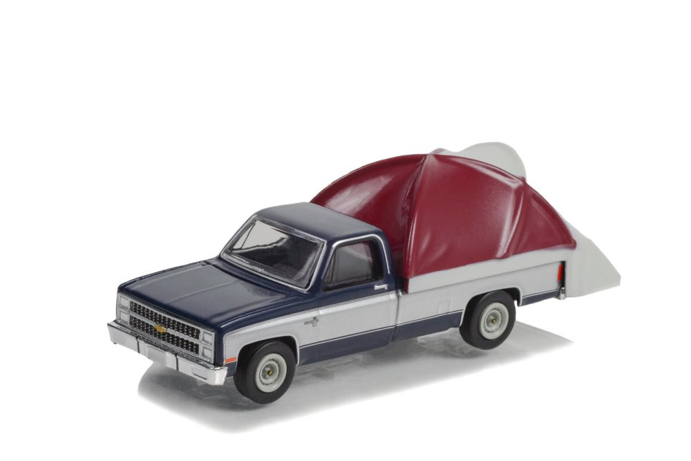 1982 Chevy C-10 Silverado and Bed Tent, Dark Blue - Greenlight 38030D/48 - 1/64 Scale Diecast Car