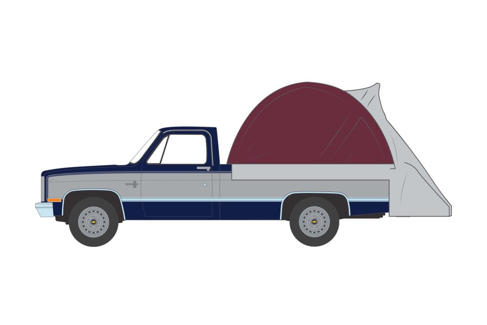 1982 Chevy C-10 Silverado and Bed Tent, Dark Blue - Greenlight 38030D/48 - 1/64 Scale Diecast Car