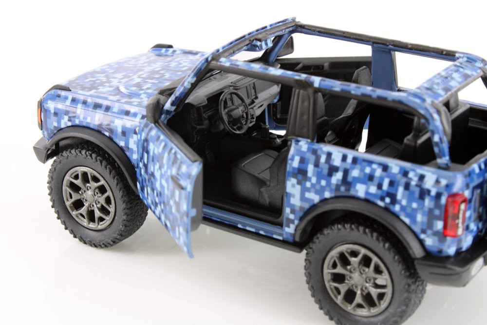 2022 Ford Bronco Camo Edition Open Top, Blue - Kinsmart 5445DA - 1/34 Scale Diecast Model Toy Car