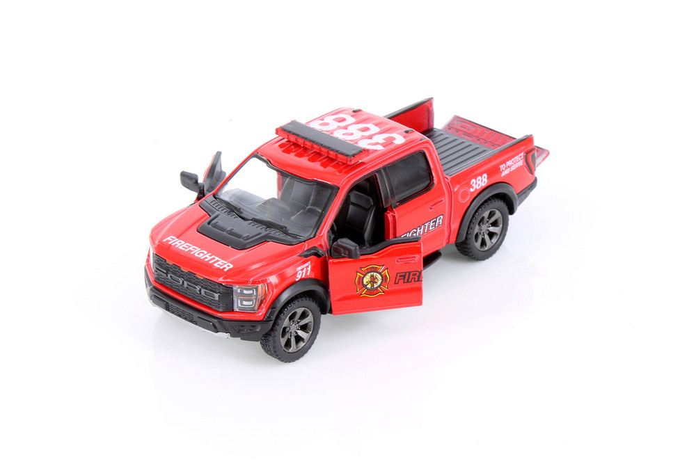 2022 Ford F-150 Raptor Pickup Firefighter, Red - Kinsmart 5436DPR - 1/46 Scale Diecast Car