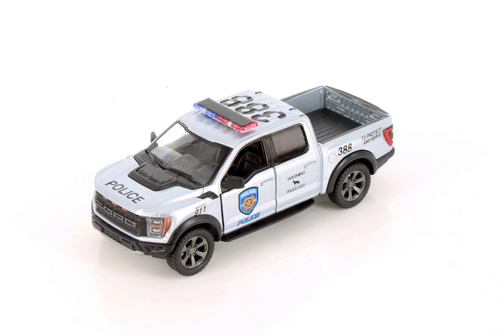 2022 Ford F-150 Raptor Pickup Police, Silver - Kinsmart 5436DPR - 1/46 Scale Diecast Model Toy Car