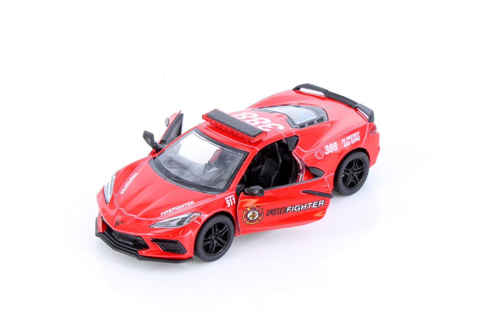 2021 Chevy Corvette Stingray C8 Firefighter, Red - Kinsmart 5432DPR - 1/36 Scale Diecast Car