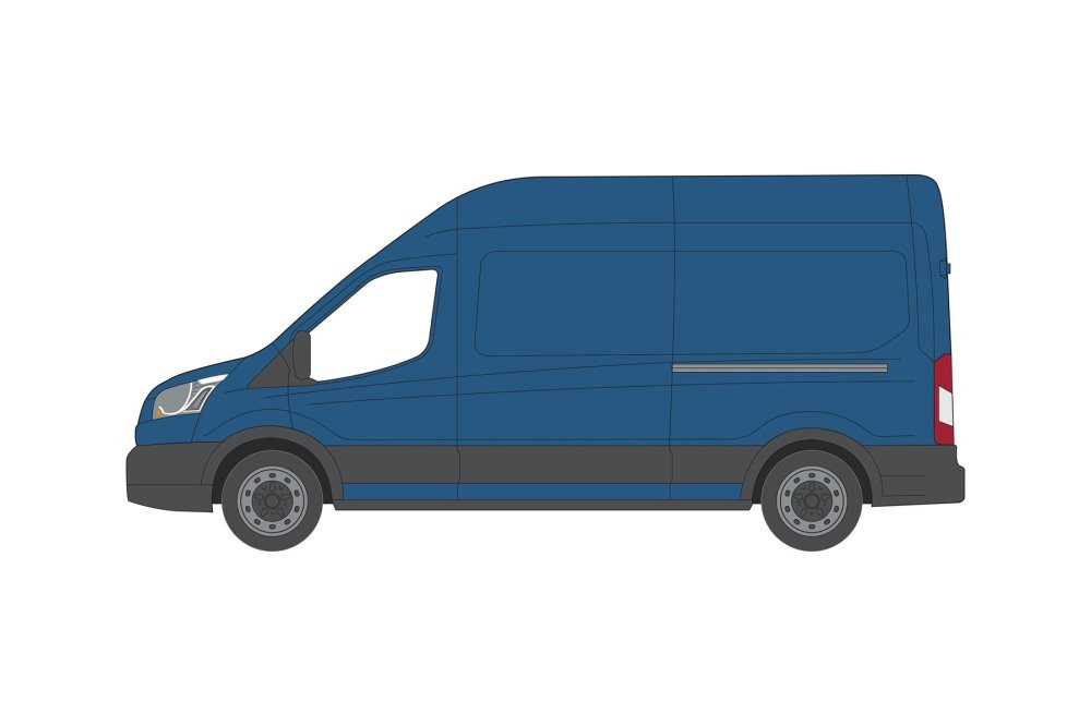 2017 Ford Transit LWB High Roof Van, Dark Blue - Greenlight 53050A