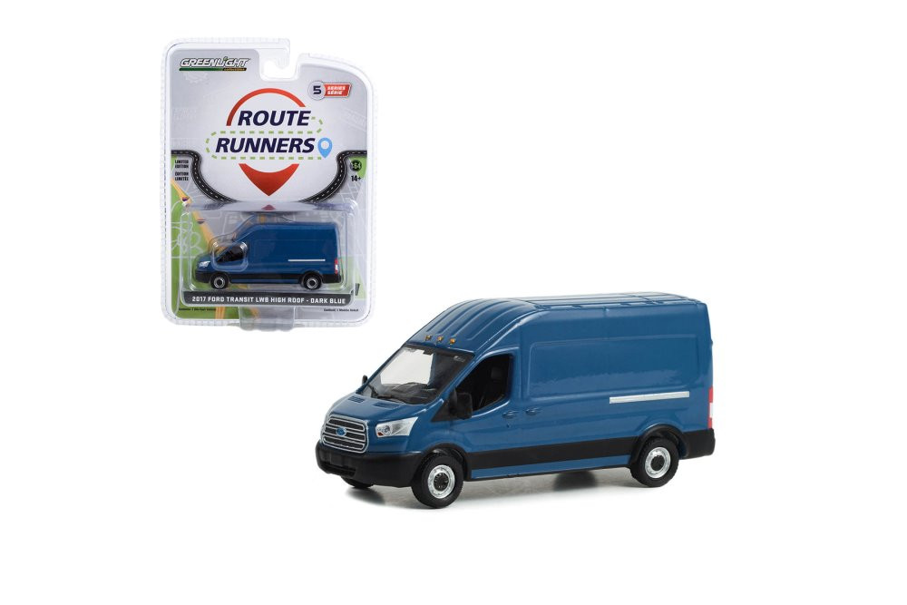 2017 Ford Transit LWB High Roof Van, Dark Blue - Greenlight 53050A/48 - 1/64 Scale Diecast Car