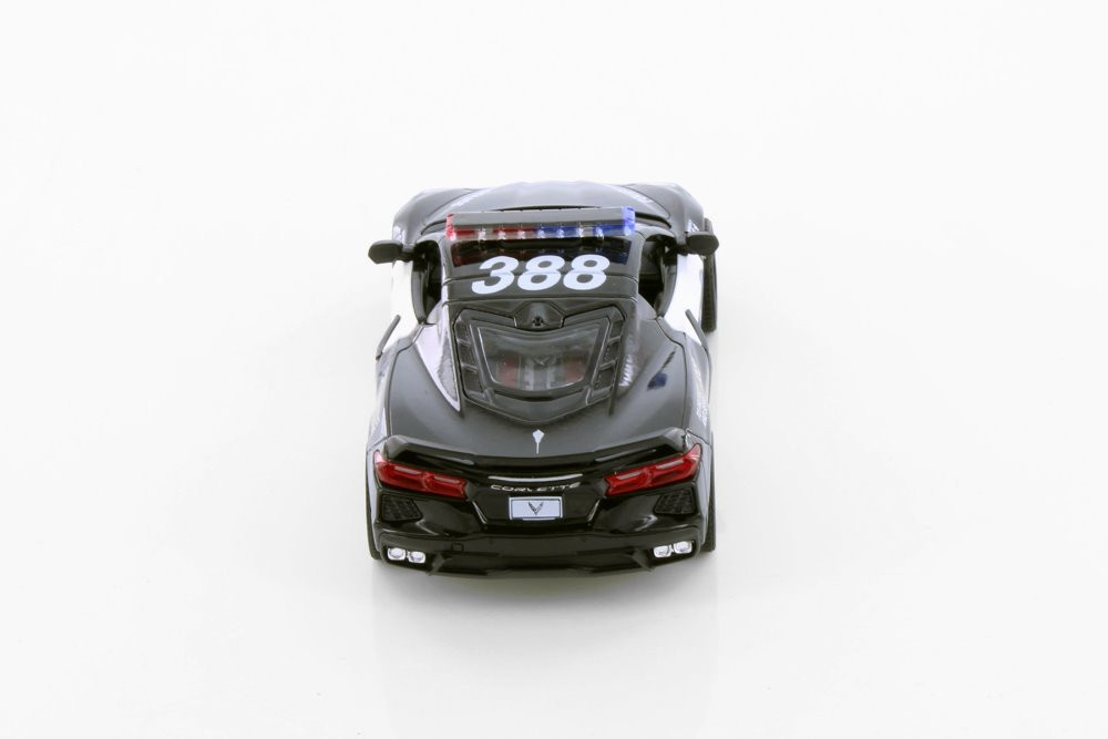 2021 Chevy Stingray C8 Police Edition, Black/White - Kinsmart 5432DP - 1/36 Scale Diecast Car