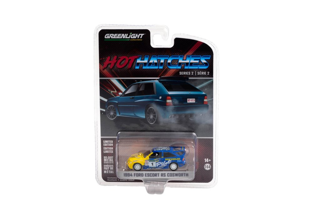 1994 Ford Escort RS Cosworth #1, Blue /Yellow - Greenlight 63020E/48 - 1/64 Scale Diecast Car