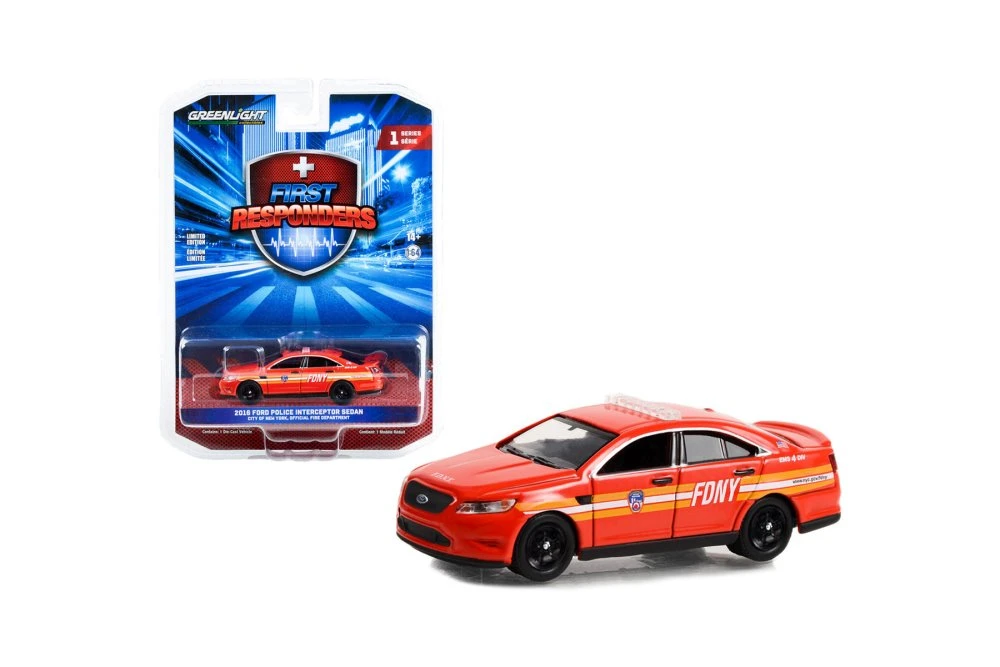 FDNY 2016 Ford Police Interceptor Sedan, Red - Greenlight 67040C/48 - 1/64 Scale Diecast Car