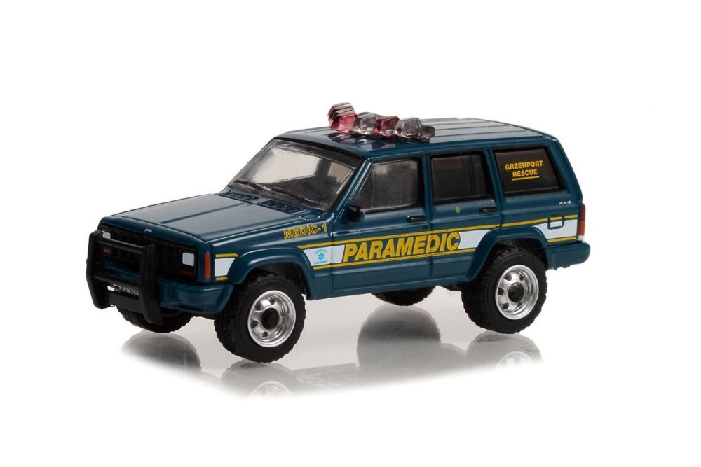 1998 Jeep Cherokee Paramedic, Blue - Greenlight 67040B/48 - 1/64 Scale Diecast Model Toy Car