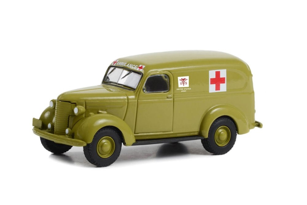 1939 Chevy Panel Truck Ambulance, Green - Greenlight 61030A/48 - 1/64 Scale Diecast Model Toy Car