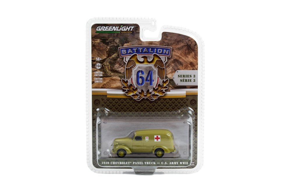 1939 Chevy Panel Truck Ambulance, Green - Greenlight 61030A/48 - 1/64 Scale Diecast Model Toy Car