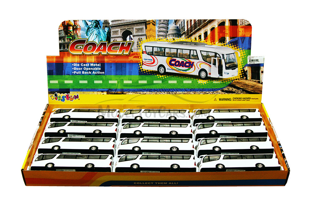 Coach Bus, White - Kinsmart 7101DW - 7" Scale Set of 12 Diecast Model Toy Cars