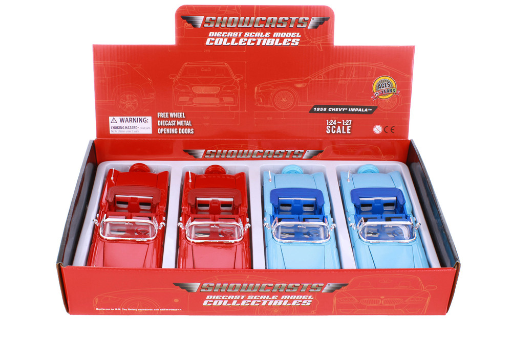 1958 Chevy Impala Convertible, Assorted, Showcasts 77267D - Set of 4 1/24 Scale Diecast Cars