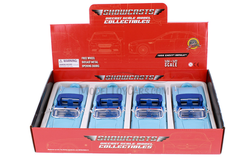 1958 Chevy Impala Convertible, Light Blue, Showcasts 77267D - Set