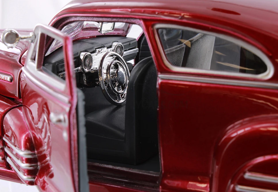 1948 Chevy Aerosedan Fleetline Hardtop, Metallic Red - Showcasts 77266RD - Set of 4 1/24 Scale Cars