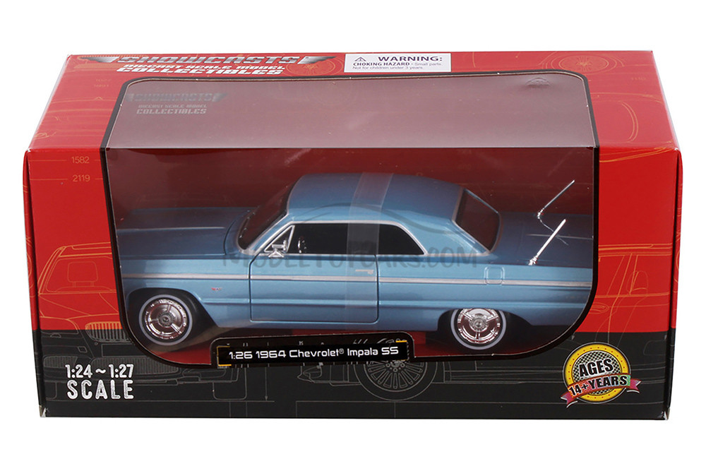 1964 Chevy Impala SS Hardtop, Blue - Showcasts 38908BU - 1/24 Scale Diecast Model Toy Car
