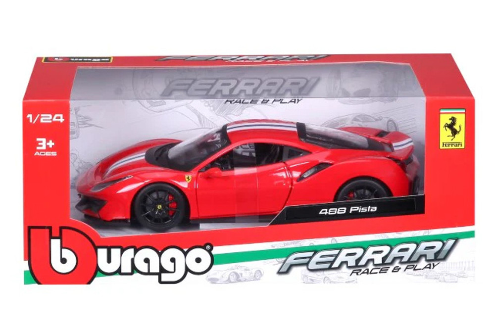 Ferrari 488 Pista, Red - Bburago 26026R - 1/24 Scale Diecast Model Toy Car