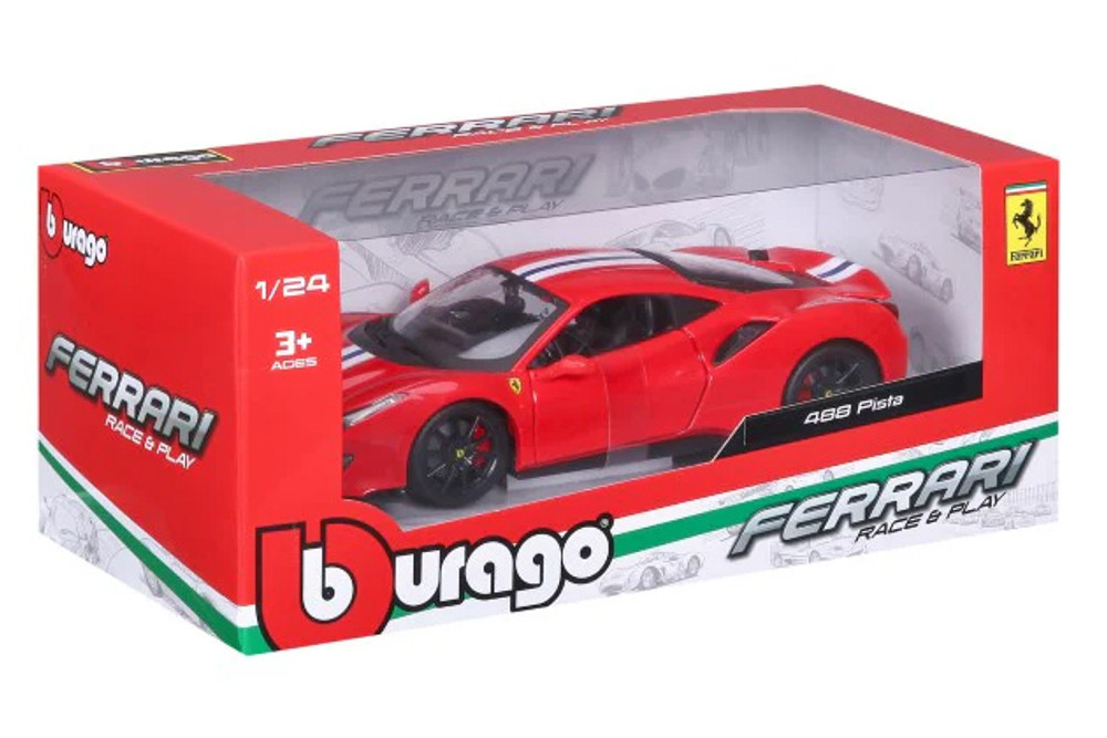 Ferrari 488 Pista, Red - Bburago 26026R - 1/24 Scale Diecast Model Toy Car