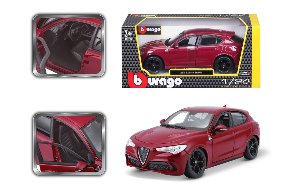 Miniature Burago 1/24 Alfa Romeo Stelvio - Bordeaux - Modèle 18-21086