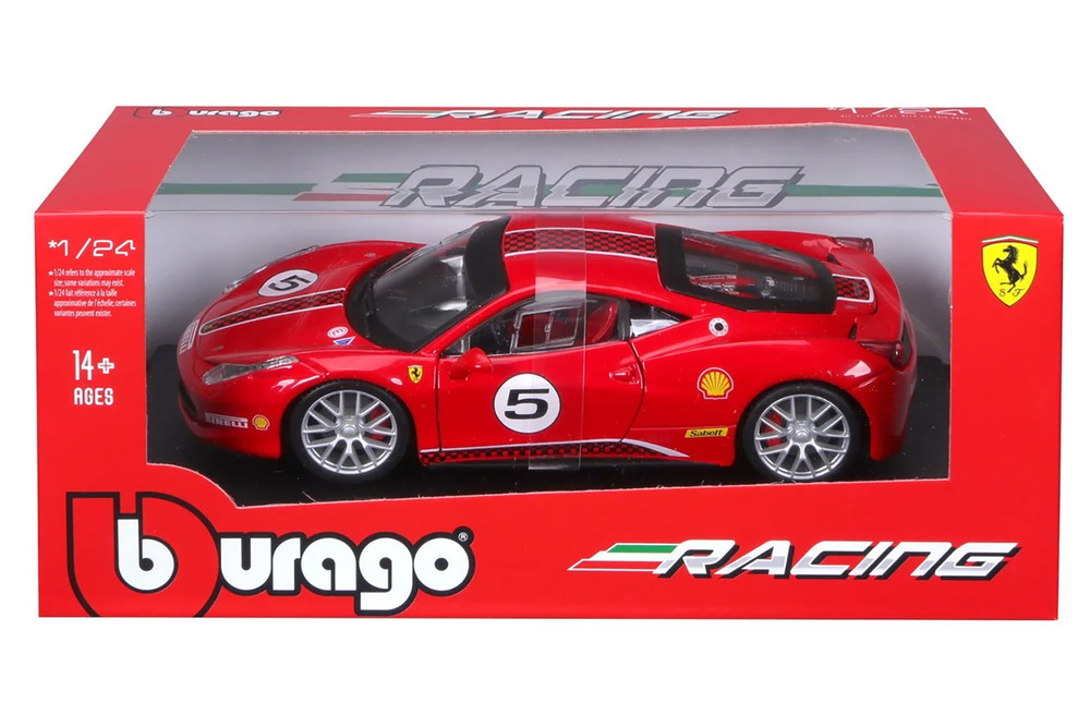 Ferrari 458 Challenge #5, Red - Bburago 26302R - 1/24 Scale Diecast Model Toy Car