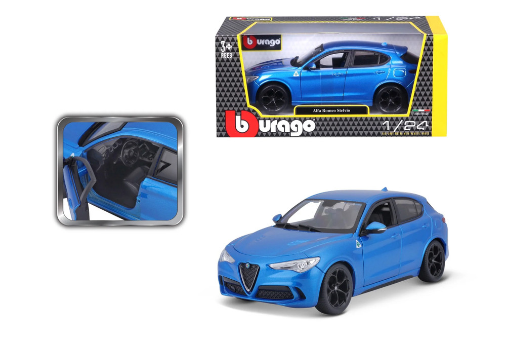 Alfa Romeo Stelvio SUV, Blue - Bburago 21086BU - 1/24 Scale Diecast Model Toy Car