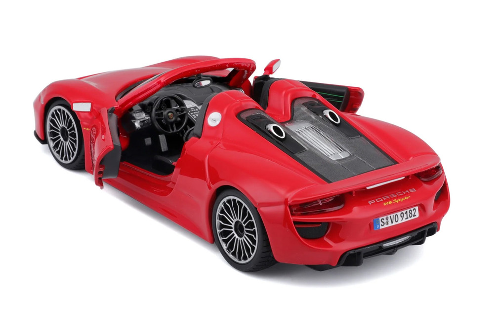 Porsche 918 Spyder Convertible, Red - Bburago 21076R - 1/24 Scale Diecast Model Toy Car