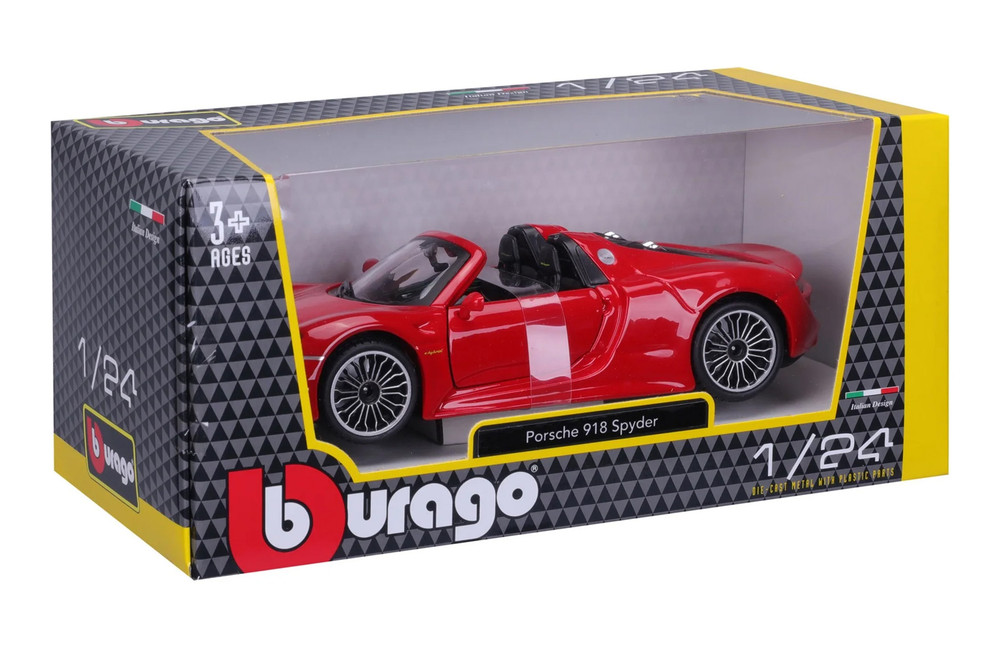 Porsche 918 Spyder Convertible, Red - Bburago 21076R - 1/24 Scale Diecast Model Toy Car