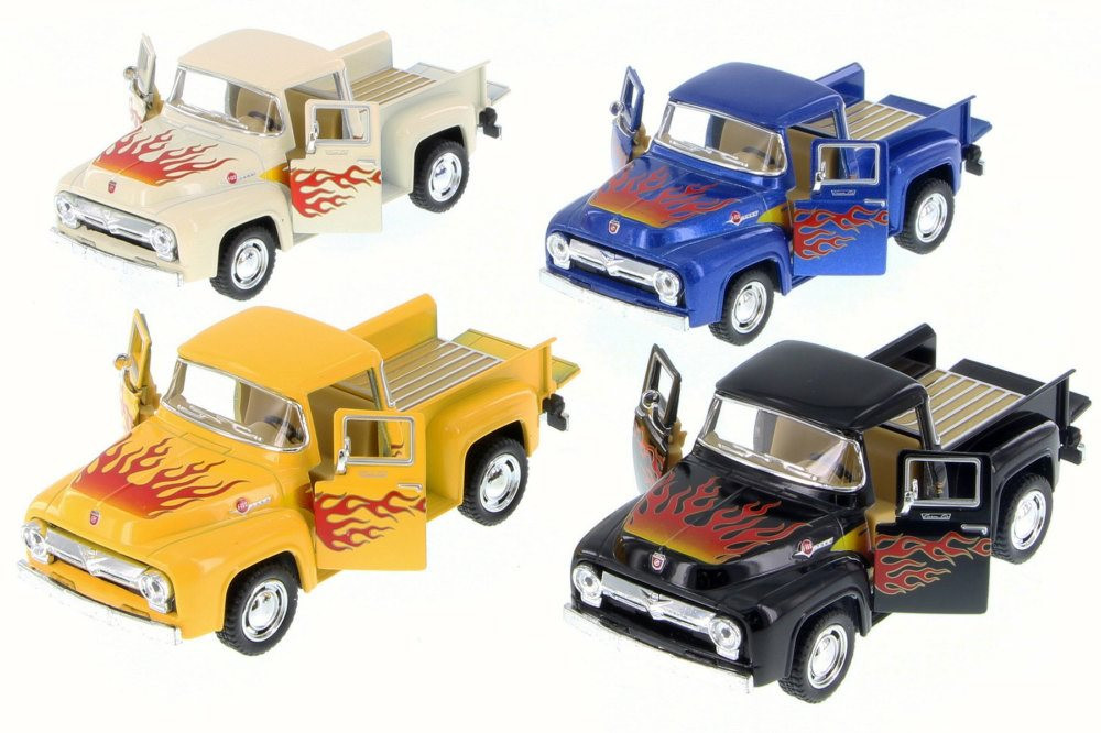 Custom 1958 Ford F-100 Pick-Up Bundle - Set of Four 1/38 Scale Diecast Cars w/ Flames