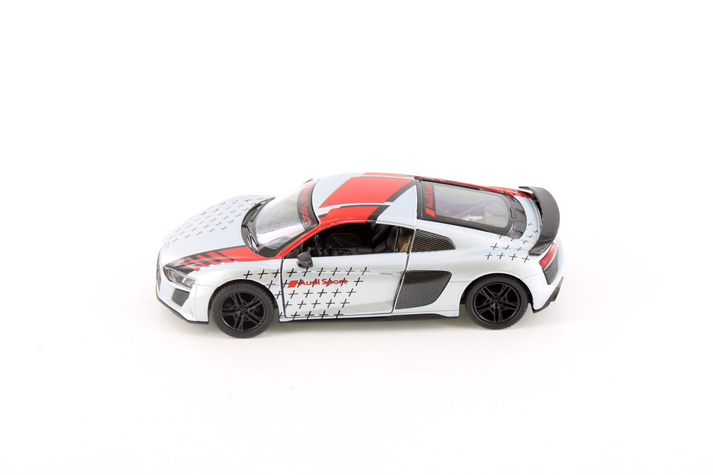 2020 Audi R8 Coupe Livery Edition, Silver w/Red Stripe - Kinsmart